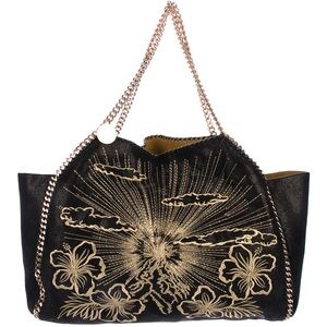 Stella McCartney 2018 Falabella Volcano Embroidered Tote Black Gold